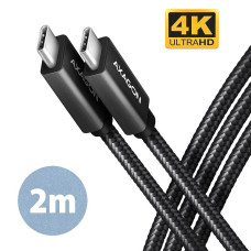 Кабель AXAGON BUCM32-CM20AB USB-C-USB-C 3.2 Gen 2, 2m, PD 100W, 5A, 4K HD, Чорний