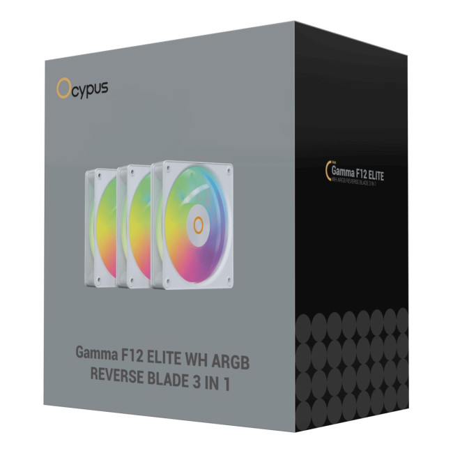Набір із трьох вентиляторів для корпусу 120MM GAMMA F12 ELITE WH ARGB REVERSE BLADE 3 IN 1 (GAMMA-F12-WH3AM01E-GL) OCYPUS