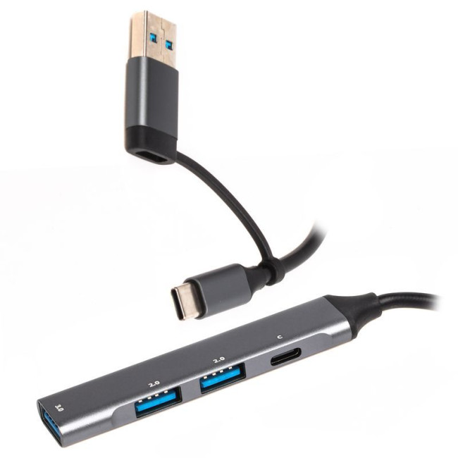 Хаб USB 3.0 Type-C на 4 порти, перехідник Type-A, 1xUSB-A 3.0, 2xUSB-A 2.0, 1xUSB-C