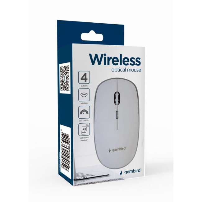 Бездротова оптична миша, USB, 1600 dpi, бiлий
