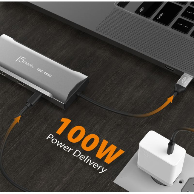 Мультиадаптер USB-C 10Gbps, 9-в-1 (хаб/HDMI/DP/PD/LAN/картридер), сірий