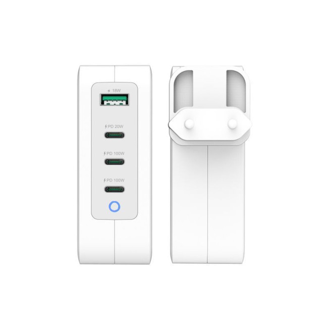 Мережевий зарядний пристрій, GaN, 1 USB-A / 3 USB-C, 130Вт, QC3.0/PD/PPS