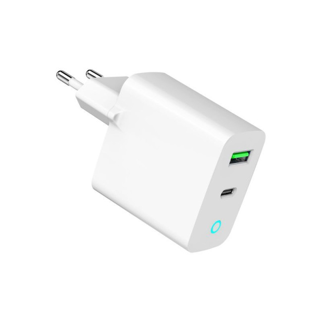 Мережевий ЗП, 1 USB-A + 1 Type-C (PD20Вт + QC3.0 18Вт), білий