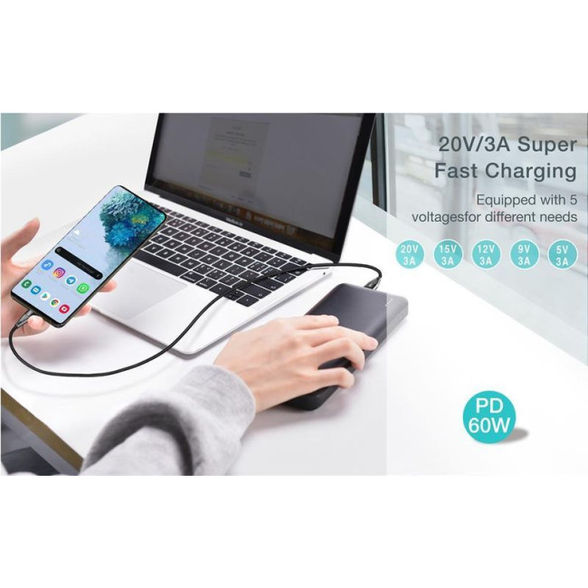 Кабель USB 2.0, Power Delivery (PD) 100 Ватт, C-тато/C-тато, 1 м, преміум