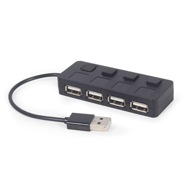 Хаб на 4 порти USB 2.0, з вимикачами, пластик, чорний
