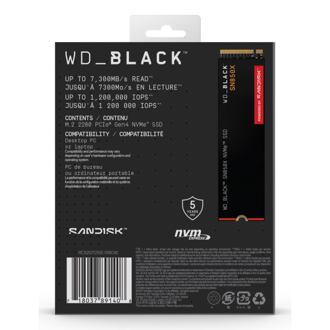 Твердотільний запам’ятовувальний пристрій накопичувач (SSD) G4 M.2 NVME 2TB BLACK SN850X WDS200T2X0E SANDISK