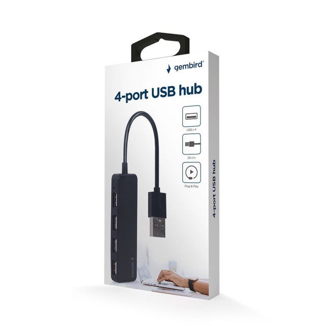 Хаб на 4 порти USB 2.0, пластик, чорний