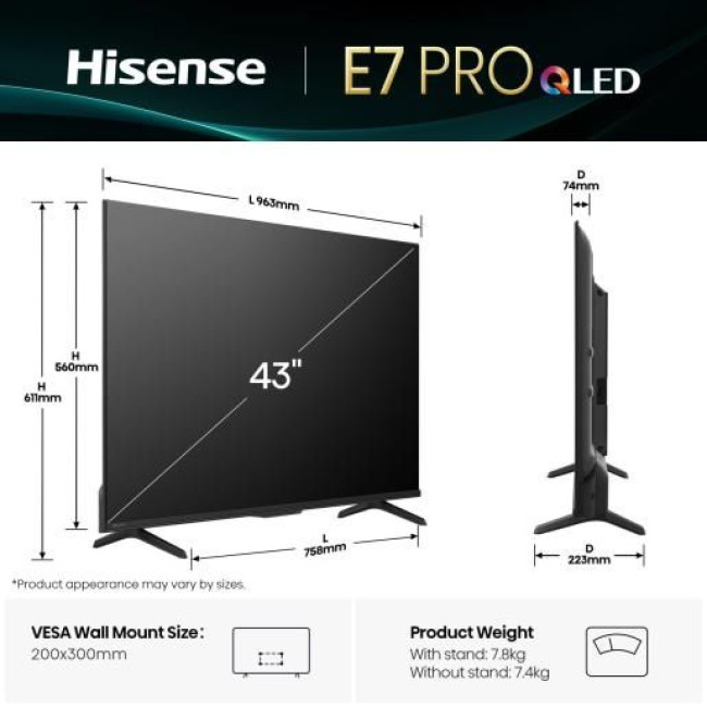 LED-телевізор Hisense 43E7Q PRO 