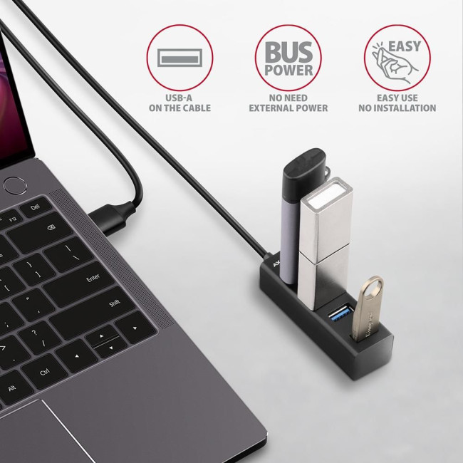 Хаб AXAGON HUE-M1AL SuperSpeed USB-A MINI hub, USB-A кабель 120см, Чорний