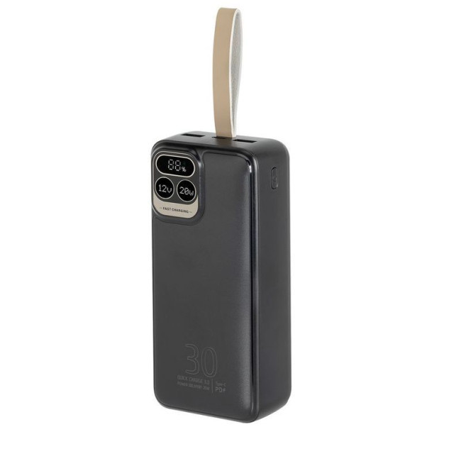 Портативний зарядний пристрій, 30000 mA, PD+QC 20W, з LCD, чорний