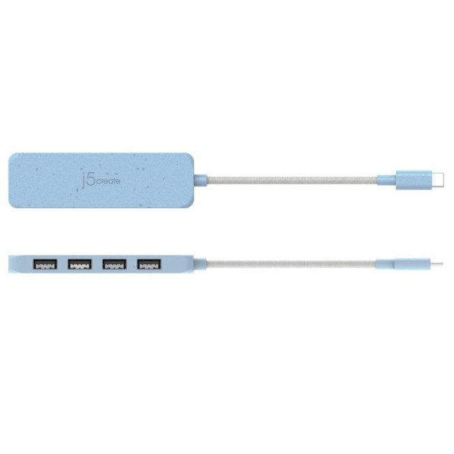 Хаб USB 3.2, 10Gbps, USB-С на 4 USB-A, блакитний