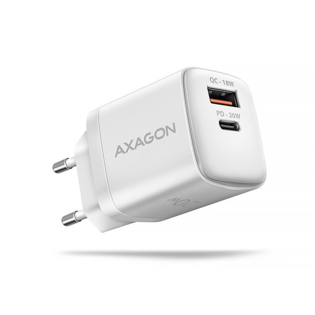 Мережевий зарядний пристрій AXAGON ACU-PQ20W, QC3.0/AFC/FCP + PD type-C, 20W, Білий