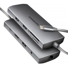 Хаб концентратор AXAGON HMC-8HLSA USB-C 5Гбіт/с 9in1 hub, Сірий