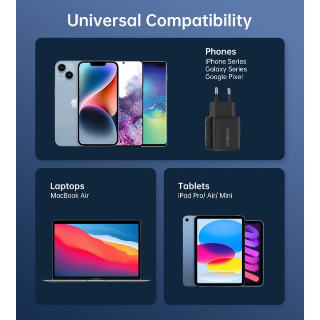Мережевий зарядний пристрій, GaN, USB-A/USB-C, 35Вт, QC3.0/PD/PPS