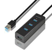Хаб AXAGON HUE-S2BL USB3.0 CHARGING hub, 1.2м кабель, MicroUSB зарядка, Чорний