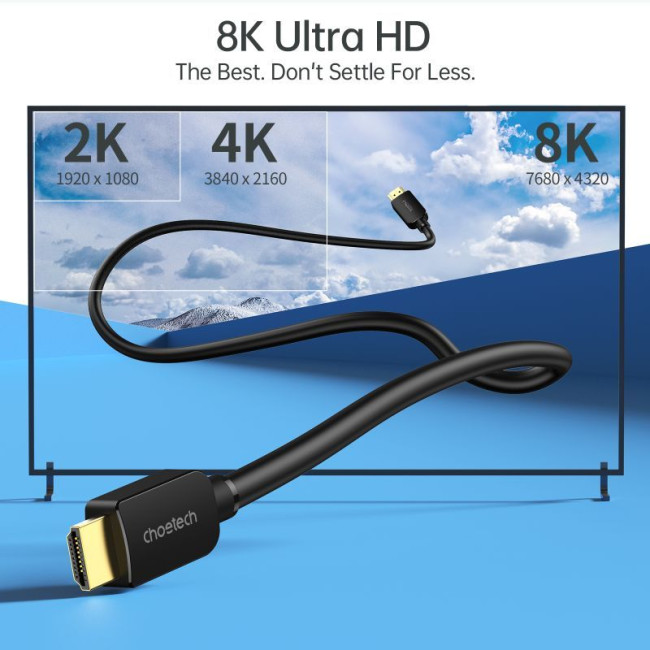 Кабель HDMI V.2.1, 8К 60 Гц, HDR10, HLG, 48Gbps, YUV 4:4:4, позолочені конектори, 2 м
