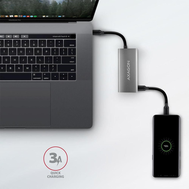 Хаб концентратор AXAGON HMC-4G2 SuperSpeed ​​USB-C 10 Gbps SPEEDSTER 4, Сірий