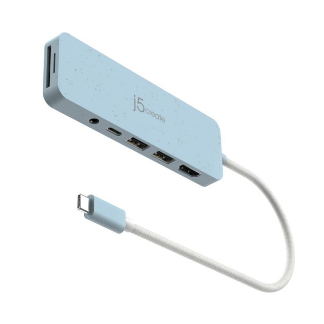 Мультиадаптер USB-C 6-в-1 (хаб/HDMI/картридер/аудіо), блакитний