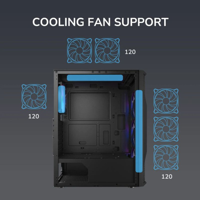 Ігровий корпус, 4*120mm RGB вентилятори передвстановлені, Mini ITX / Micro ATX / ATX, скляне вікно