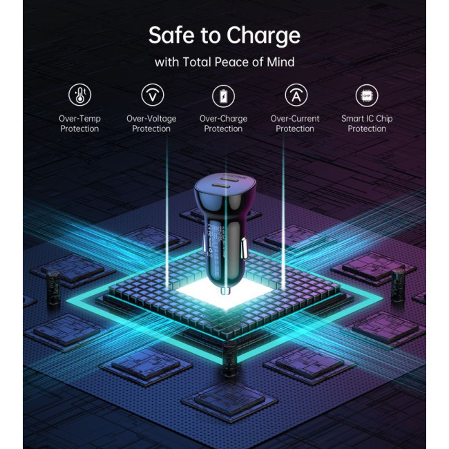 Автомобільний зарядний пристрій, 2 USB-C, 40Вт, PD, чорний