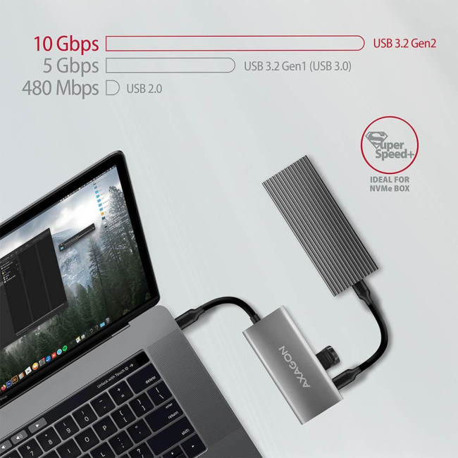 Хаб концентратор AXAGON HMC-4G2 SuperSpeed ​​USB-C 10 Gbps SPEEDSTER 4, Сірий