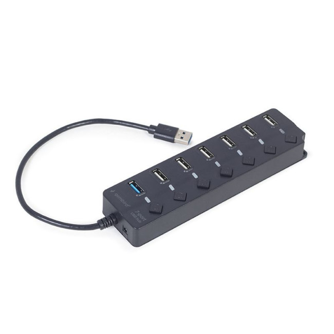 Хаб на 7 портiв (1xUSB3.1 + 6xUSB2.0), з вимикачами, пластик, чорний