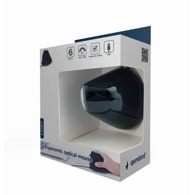 Оптична ергономічна миша, USB інтерфейс, 3200 dpi, чорний