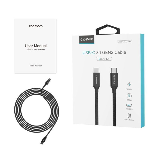 Кабель USB 3.1 GEN 2, 100w, 4K@60Hz, C-тато/C-тато, 2 м, преміум
