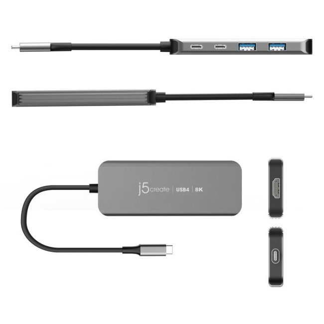 Мультиадаптер USB-C 5-в-1 (хаб/HDMI/PD/LAN), сірий