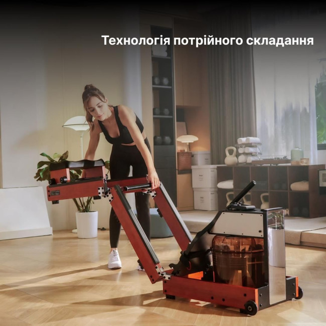 Водний гребний тренажер з магнітним опором та системою потрійного складання KINGSMITH WM10 (RMWM10F) колір чорний горіх