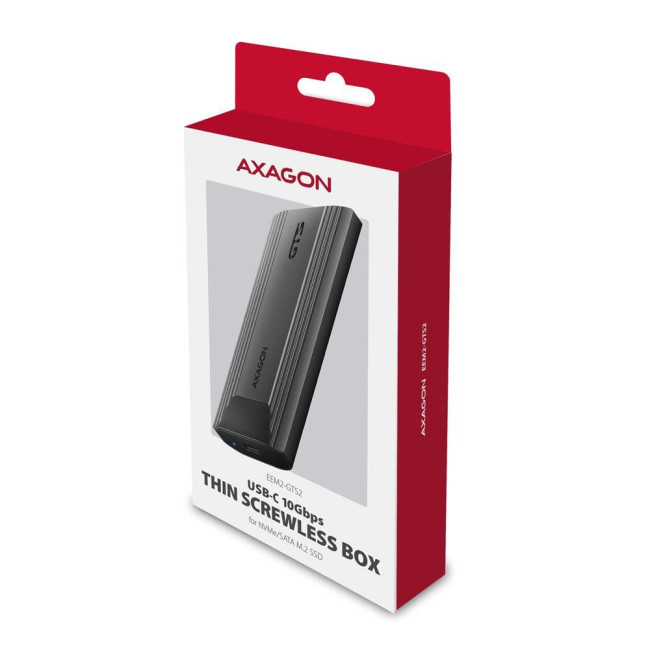 Зовнішній карман для SSD-накопичувачів AXAGON EEM2-GTS2 USB-C 10Gbps - M.2 NVMe & SATA SSD THIN SCREWLESS box