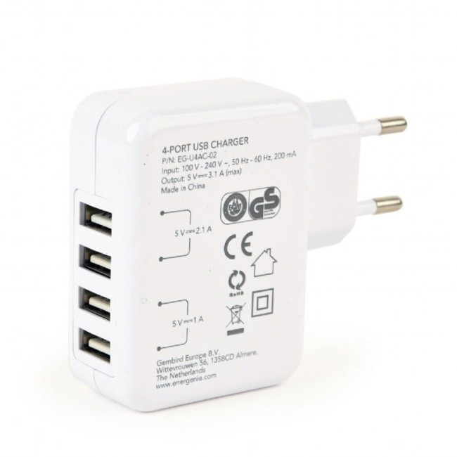 Зарядний пристрій 4 USB, 3.1 A