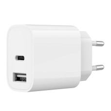 Мережевий ЗП, 1xUSB-A+1xUSB-C 5V/2.4A (12W), білий