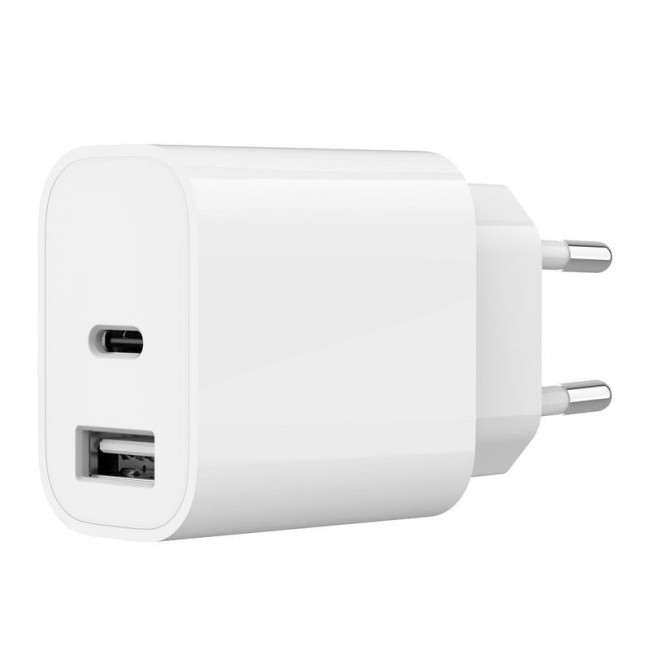 Мережевий ЗП, 1xUSB-A+1xUSB-C 5V/2.4A (12W), білий