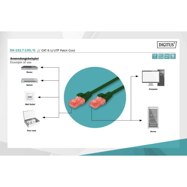 Патч корд CAT6 U/UTP 10M DK-1617-100/G DIGITUS by ASSMANN