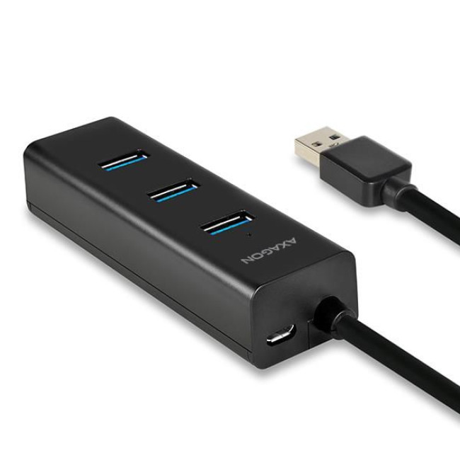 Хаб AXAGON HUE-S2BL USB3.0 CHARGING hub, 1.2м кабель, MicroUSB зарядка, Чорний