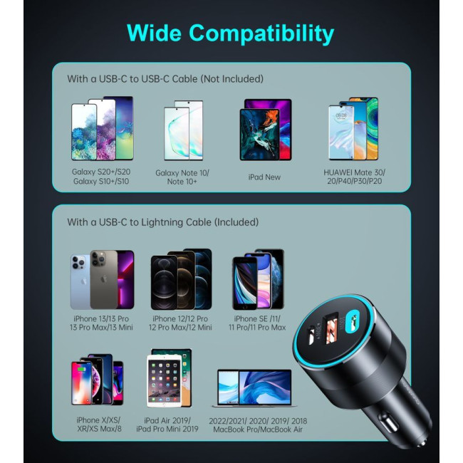 Автомобільний зарядний пристрій, 2 USB-C+USB-A, 130Вт, QC3.0/PD/PPS, чорний