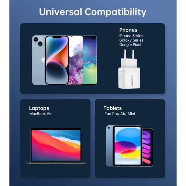 Мережевий зарядний пристрій, GaN, USB-A/USB-C, 35Вт, QC3.0/PD/PPS