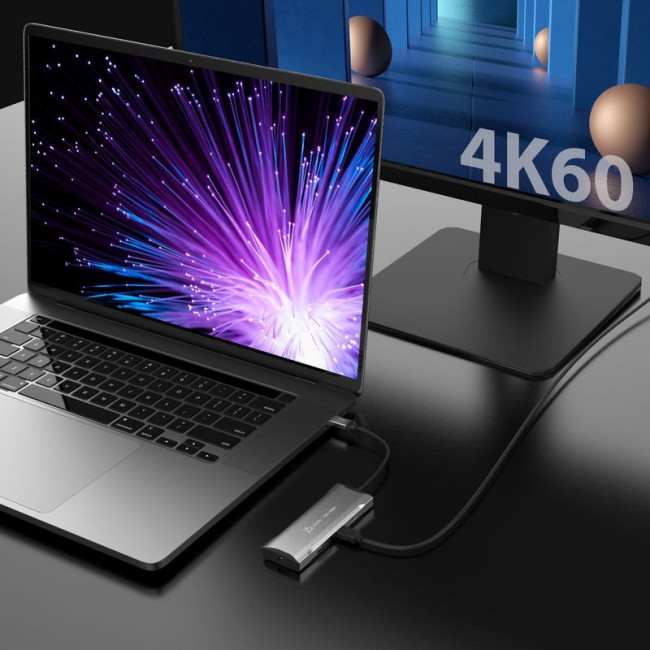 Док станція USB-C 10Gbps, 7-в-1 (хаб/HDMI/PD/картридер), сірий