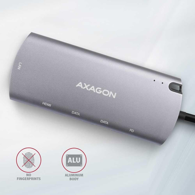 Хаб концентратор AXAGON HMC-7HX2 USB-C 5Гбіт/с DUAL 4K DISPLAY 7in1 hub, Сірий