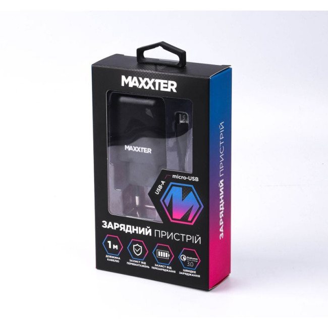 Мережевий зарядний пристрій, 1 USB + USB-A кабель Micro-USB (Quick Charge 3.0) 5V/2.4A-9V/1.2A