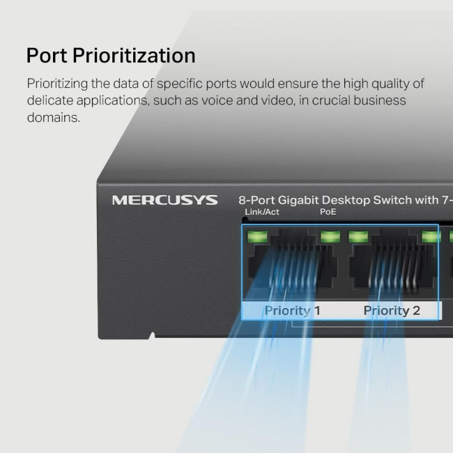 8-портовий настільний гігабітний комутатор з 7 портами РоЕ, MS108GP MERCUSYS