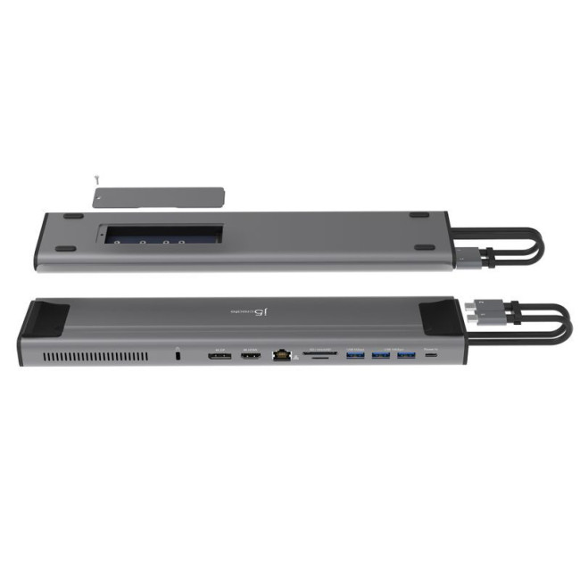 Док станція USB-C 10Gbps, 12-в-1 (слот M2 NVMe/хаб/HDMI/DP/PD/картридер/LAN), сірий