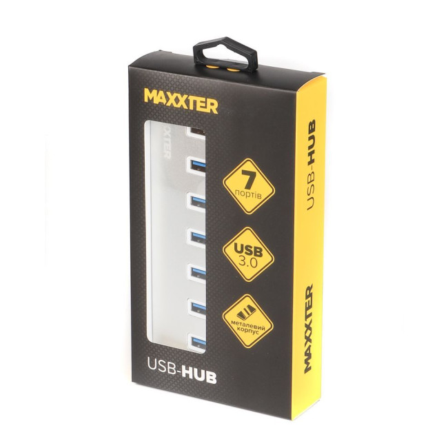 Хаб USB 3.0 Type-A на 7 портів, метал, сріблястий