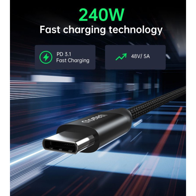 Кабель USB 2.0, 240w, C-тато/C-тато, 1 м, преміум