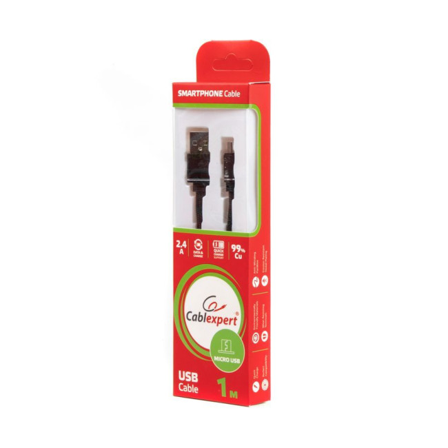 Кабель micro USB 2.0 A-тато/Micro B-тато, преміум, плоский, 2.4 А