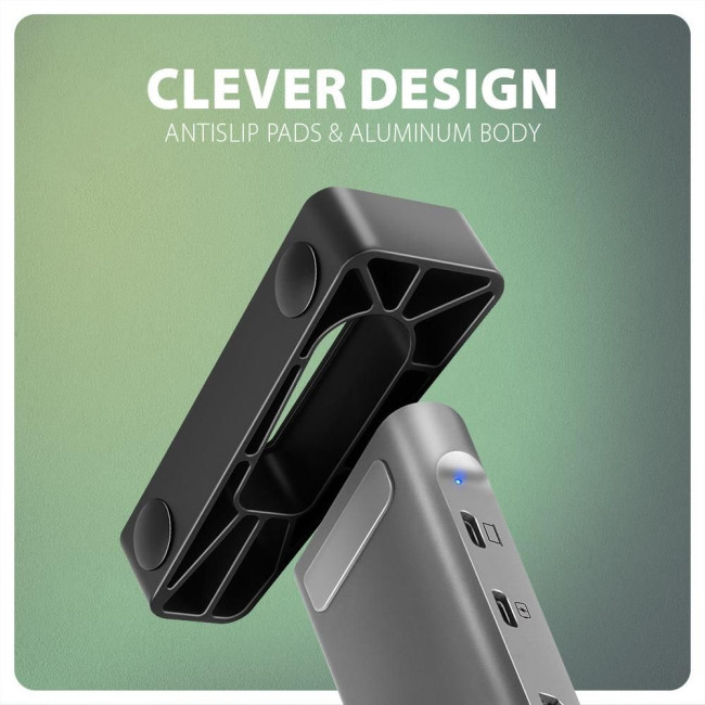 Хаб концентратор AXAGON HMC-10HLS USB-C 5Гбіт/с 9in1 hub, сірий