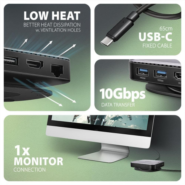 Хаб концентратор AXAGON HMC-UFO USB-C 10Гбіт/с UFO 9in1 hub, Сірий