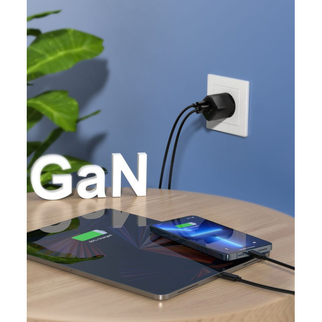 Мережевий зарядний пристрій, GaN, USB-A/USB-C, 33Вт, QC3.0/PD/PPS