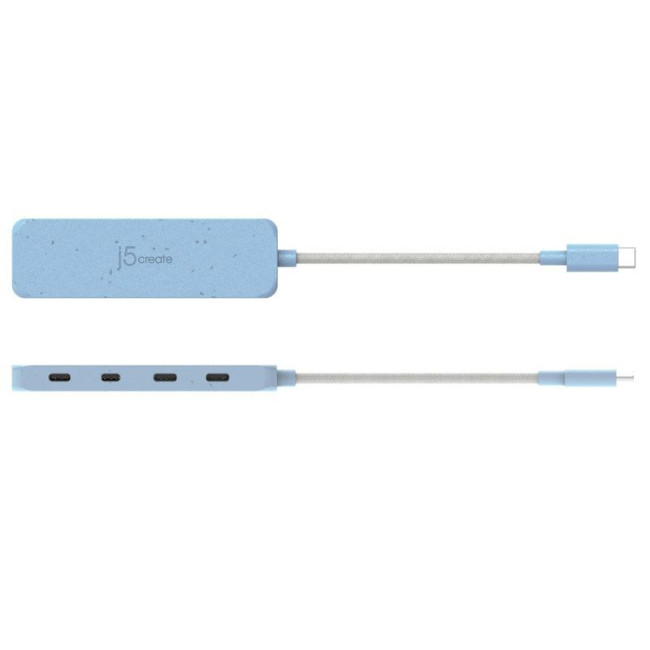 Хаб USB 3.2, 10Gbps, USB-С на 4 USB-С, блакитний